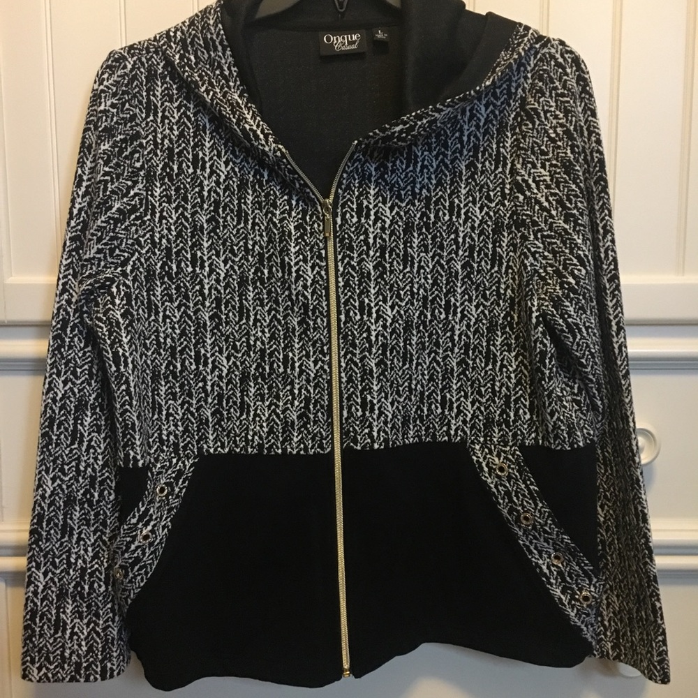 Boxy Black & White Jacquard Hoodie